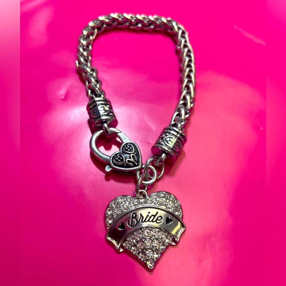 Bride Charm Bracelet with Pave Rhinestones - Wedding Bridal Shower Gift